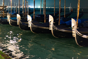 Gondola's friezes during the night in front of Saint Mark Square in Venice, Italy