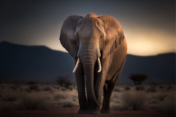 Obraz na płótnie Canvas Elephant at sunset, generative AI