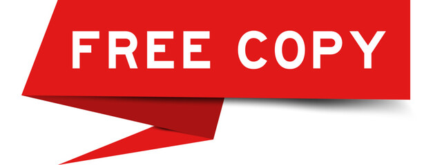 Red color speech banner with word free copy on white background