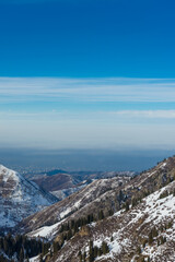 View of the mountains near Shymbulak. Snow Mountains. Almaty