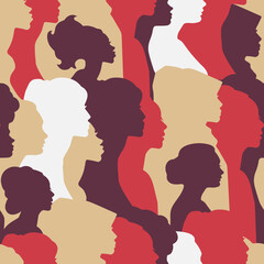 Seamless pattern of a crowd of women, a lot of people