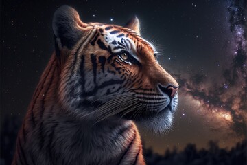 Tiger in Africa, starry sky