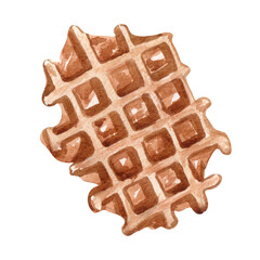 Watercolor hand drawn Belgium waffle isolated elements. Bakery clipart set. Illustration for menu desing.