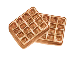 Watercolor hand drawn Belgium waffle isolated elements. Bakery clipart set. Illustration for menu desing.