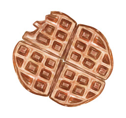Watercolor hand drawn Belgium waffle isolated elements. Bakery clipart set. Illustration for menu desing.