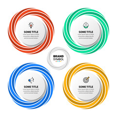 Infographic template. 4 circular buttons with a spiral shape