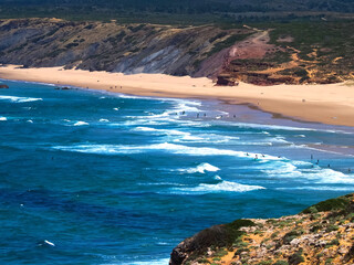 wild Praia da Bordeira beach at the west Algarve coast of Portugal