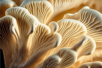 close up of the gills on the underside of a mushroom.  Generative AI - obrazy, fototapety, plakaty