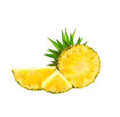 whole pineapple and pineapple slice. Pineapple with leaves isolate on white. Full depth of field. summer fruits, for a healthy and natural life,