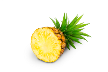 whole pineapple and pineapple slice. Pineapple with leaves isolate on white. Full depth of field. summer fruits, for a healthy and natural life,