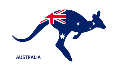 Flag of Australia with Kangaroo shape. Silhouette of a kangaroo with the flag of Australian. National Holiday in Australia. vector illustration