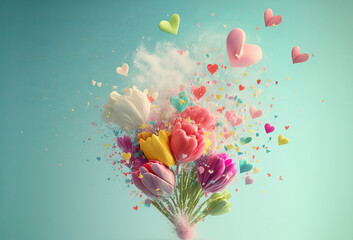 Beautiful bouquet of flowers in a heart shape. Generative ai