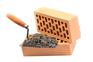 Trowel and bricks isolated 