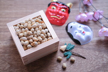 節分に使用する鬼と福のお面と豆まきセット