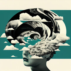 high contrast surreal collage , Seasonal affective disorder concept. AI generated
