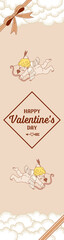 Valentine's Day design template which include greeting word, vertical banner - Two flying cupids