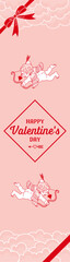 Valentine's Day design template which include greeting word, vertical banner - Two flying cupids, Pink and Red color