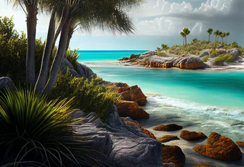 Foto op Plexiglas Bahamas landscape with mountains. Generative AI Art. Beautiful view. © Sci-Fi Agent