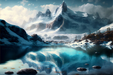 Naklejka premium ice mountain with frozen lake