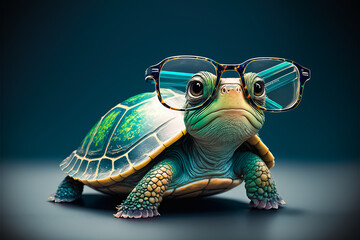 Smart Turtle: A Cute Little Green Turtle Wearing Glasses