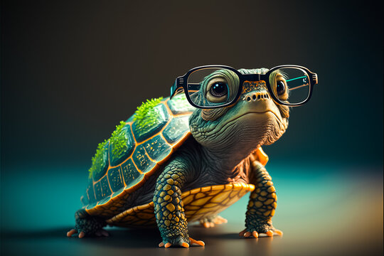 Big Eyed Baby Turtle: A Cute Cartoon of a Baby Turtle Wearing a Big Eye Glass