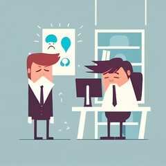 two men characters working and thinking flatdesign business illustration