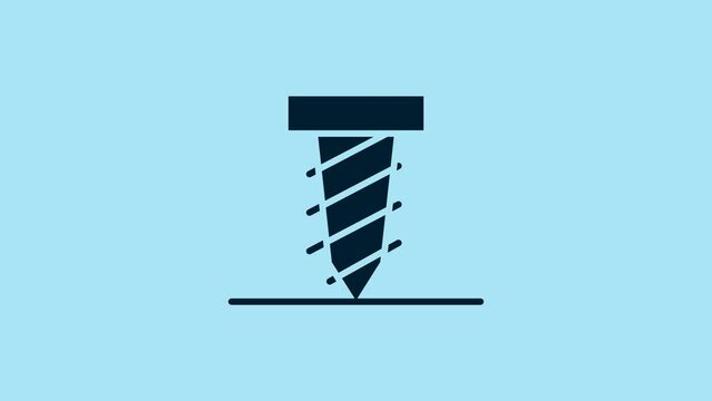 Blue Rotating drill digging a hole in a ground icon isolated on blue background. 4K Video motion graphic animation