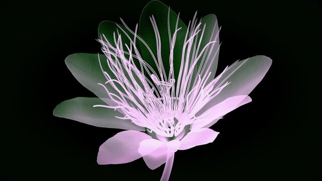 xray color glass flower isolated on black, the passion flower, 3d illustration