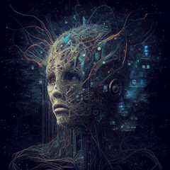 Neural network concept illustration. Neural networks, internet and human could