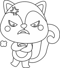 a vector of a cute angry squirrel in black and white coloring
