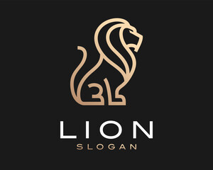 Lion Leo Mane Wildlife Predator Animal Line Art Linear Gold Luxury Golden Classy Vector Logo Design