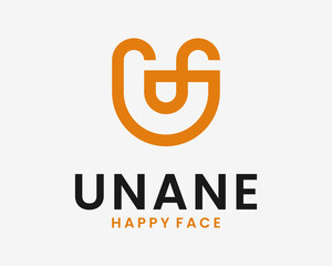 Letter U Initials Abstract Happy Face Fun Cheerful Laugh Line Art Minimalist Vector Logo Design