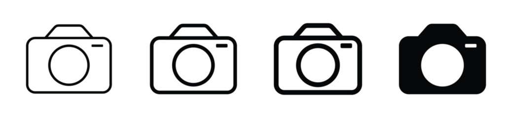 Camera icon set. Photo camera icon symbol with different thickness. Photography camera in outline and flat style for apps and websites, vector illustration