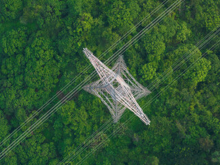 Aerial view of  electricity tower on mountain