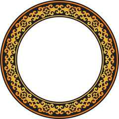 Vector orange and black Kazakh national round pattern, frame. Ethnic ornament of the nomadic peoples of Asia, the Great Steppe, Kazakhs, Kirghiz, Kalmyks, Mongols, Buryats, Turkmens