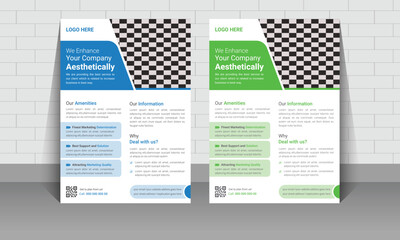 Obraz premium Modern business flyer design template. creative and professional vector design with colorful Geometric shape. Brochure cover layout space for photo background and abstract blue vector illustration.