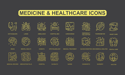 Medicine  and Healthcare Vector, simple set vector thin line medical and science icons