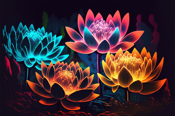 Naklejka na ściany i meble illustration neon lotus lake
