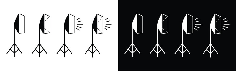 Studio lamp lightning camera icon. Photographic lighting equipment with flash symbol, vector illustration