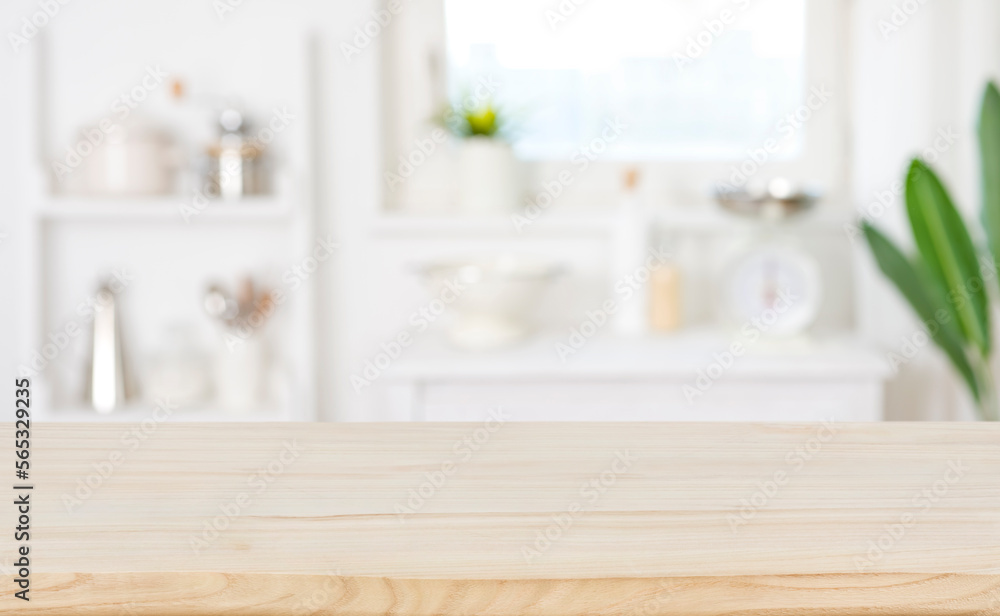 Canvas Prints blur kitchen counter background with wooden table for product display