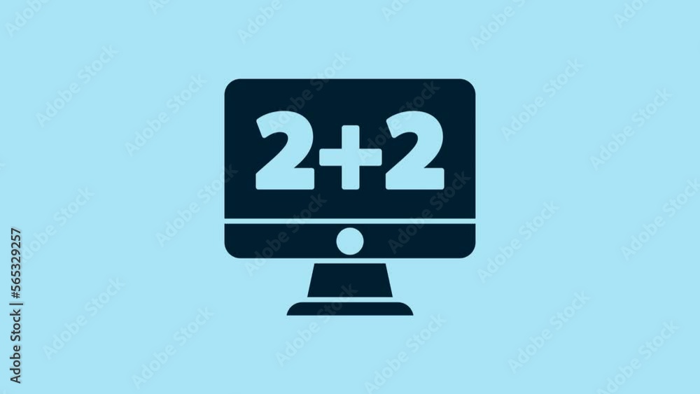 Poster blue math system of equation solution on computer monitor icon isolated on blue background. 4k video
