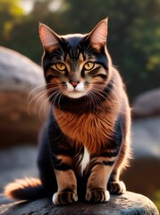 Fototapeta premium cat sitting on rock