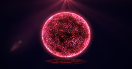 Abstract energy sphere round planet star futuristic cosmic red beautiful glowing magic on black background. Abstract background