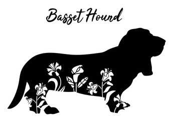 Basset Hound with floral design