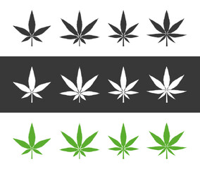Marijuana Leaves Silhouette Vector Illustration Set