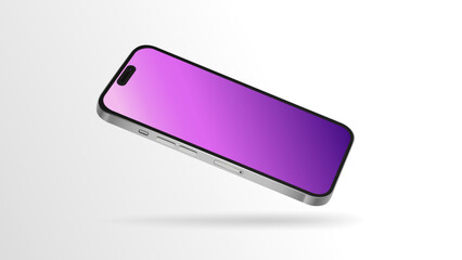 Smartphone 14 Mockup with Pink Gradient Screen. Editable Template, Diagonal Angle. Vector illustration