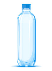 One small half liter plastic water bottle of drinking water quality illustration on white background, water delivery service of fresh purified water isolated illustration, plastic bottle on side view