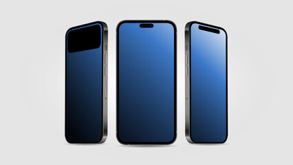 Smartphone 14 Mockup in Different Angles with Editable Screen. Vector illustration