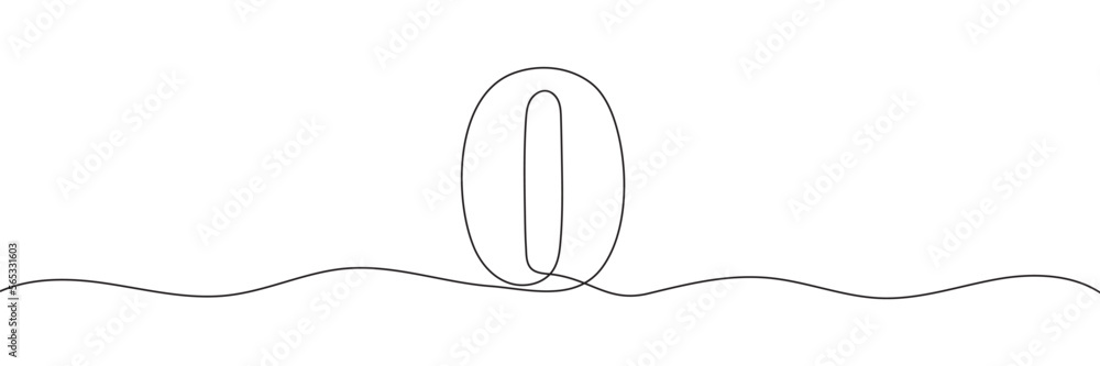 Aufkleber number 0 in continuous line drawing style. line art of number zero. vector illustration