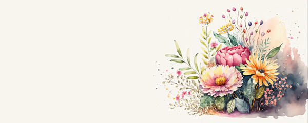 Happy Birthday - Flowers with copy space - Watercolor (Generative AI Art)